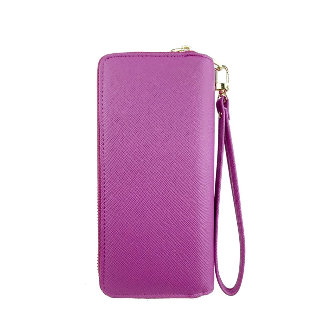 Mel&Co Saffiano-Effect Double Zip-Around Large Wallet With Wrist Strap