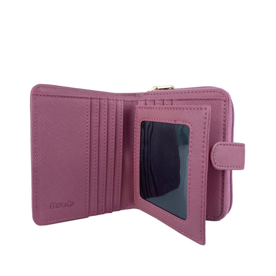 Mel&Co Saffiano Leatherette Bifold Side Zipped Compartment Wallet