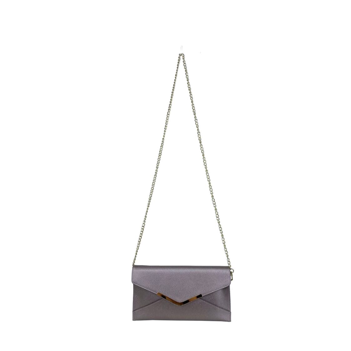 Mel&Co Saffiano Leatherette Envelope Clutch with Chain