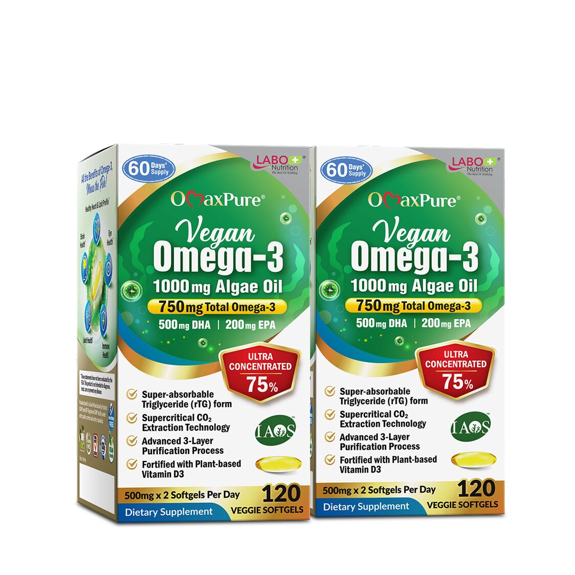 Labo Nutrition Vegan 1000mg Omega-3 Algae Oil 120 Veggie Softgels Twin Pack