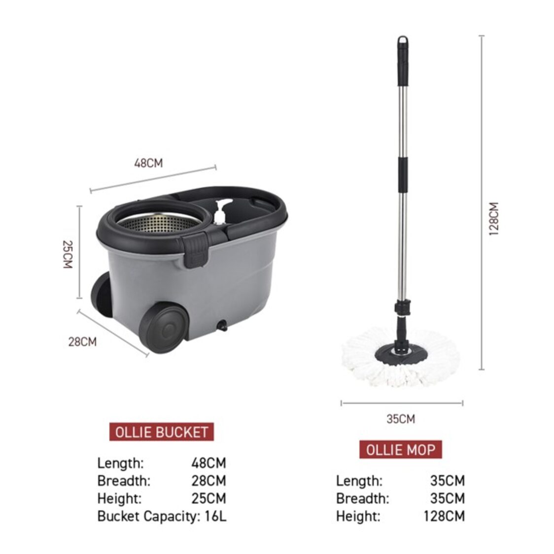 Rene Revolutionary Microfibre Spin Mop and Mop Head Set Ollie E70500/E70510