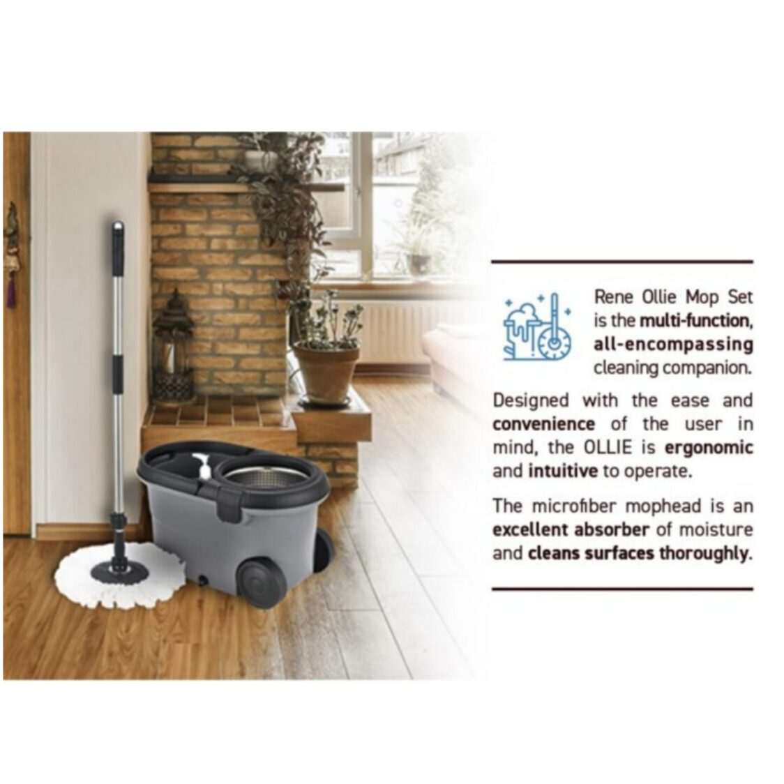 Rene Revolutionary Microfibre Spin Mop and Mop Head Set Ollie E70500/E70510