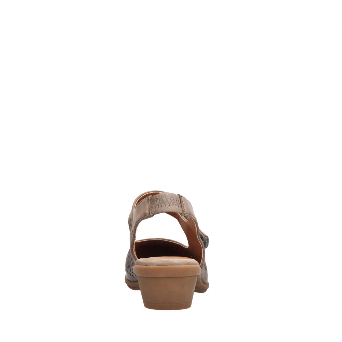 Barani 19607 Khaki Leather Heeled Sandals (Short, Perforated)