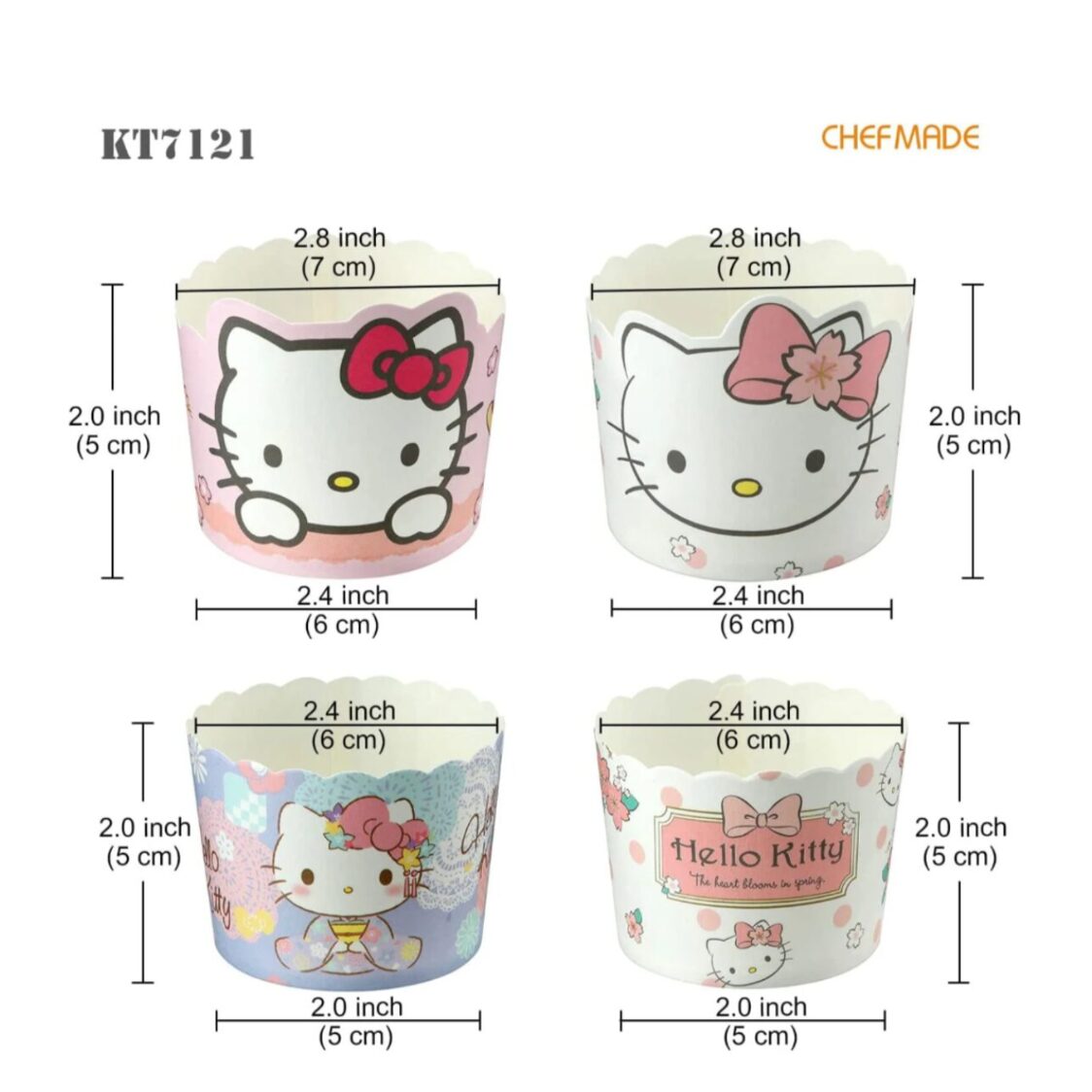 Chefmade Hello Kitty Baking Cups Set Tags (200pcs) + Cup 7x5cm (44pcs) + Cup 6x4.5cm (56pcs) 1898CM-KT7121