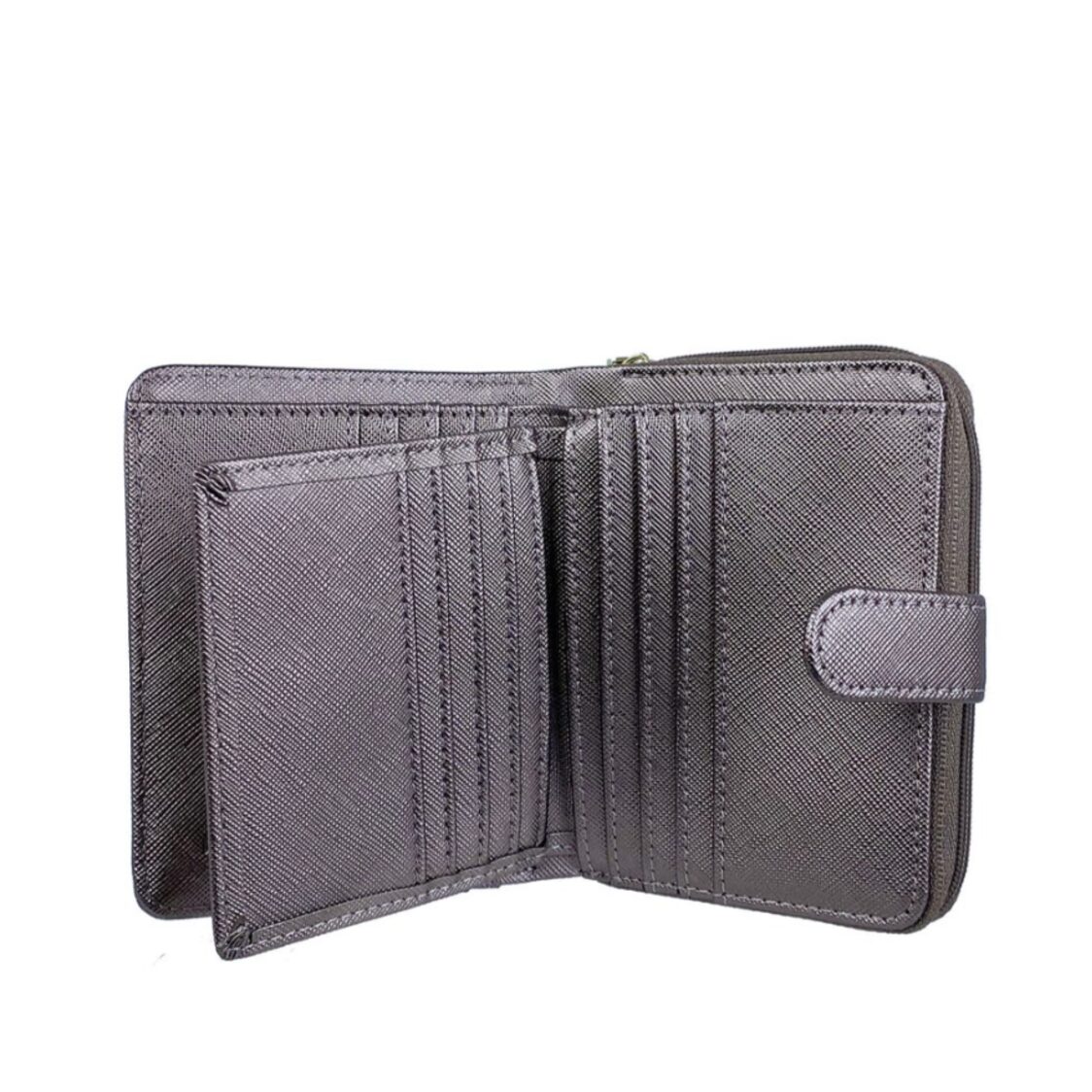 Mel&Co Saffiano Leatherette Bifold Side Zipped Compartment Wallet