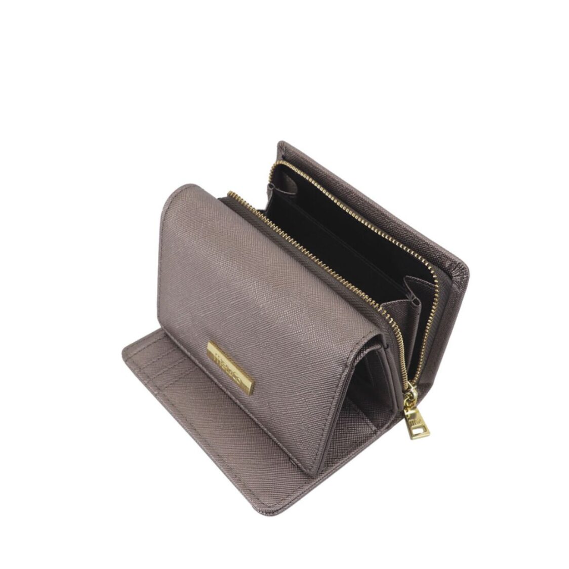 Mel&Co Saffiano Leatherette Tri-fold Zip Coin Card Wallet