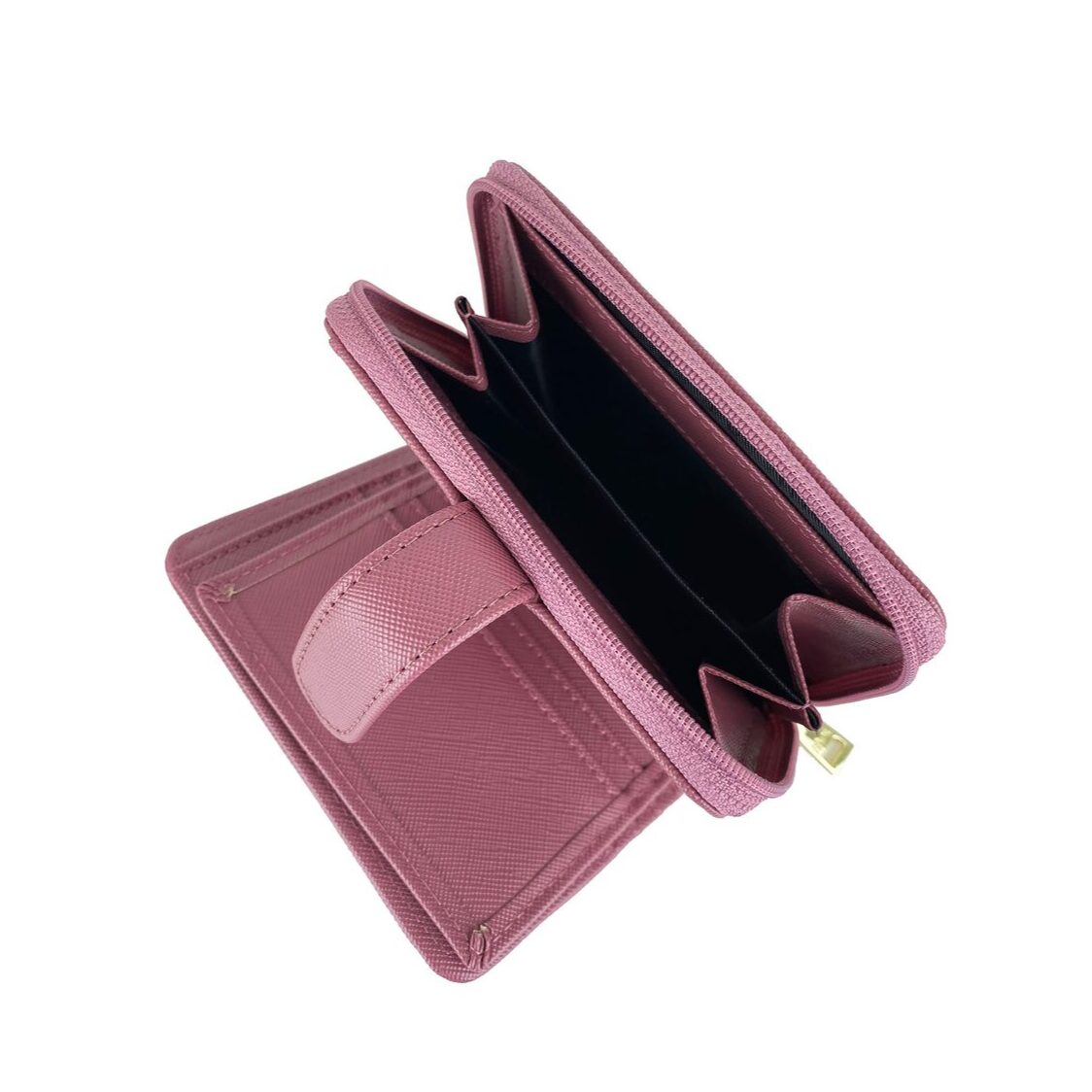 Mel&Co Saffiano Leatherette Bifold Side Zipped Compartment Wallet