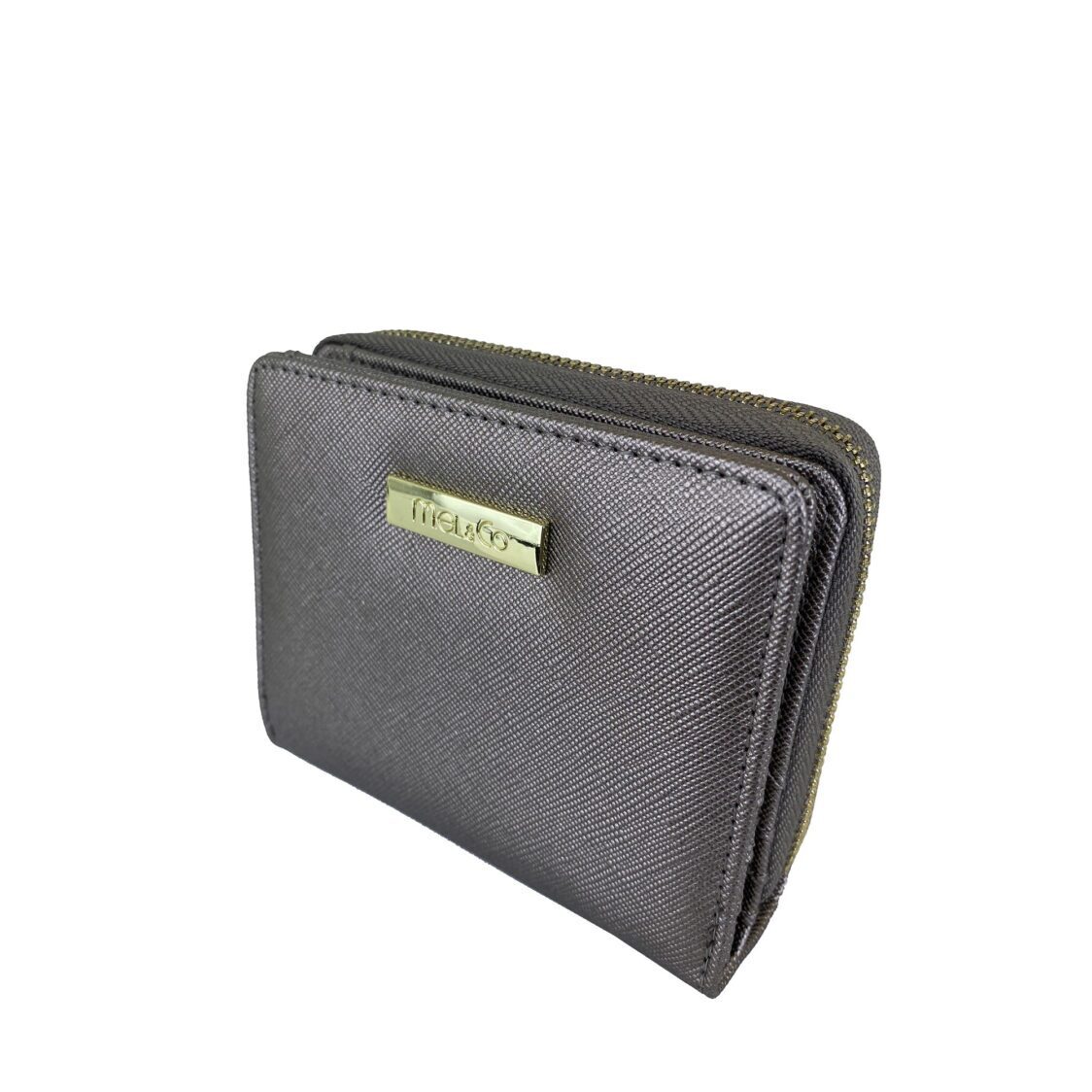 Mel&Co Saffiano Leatherette Bifold Zip Coin Card Wallet