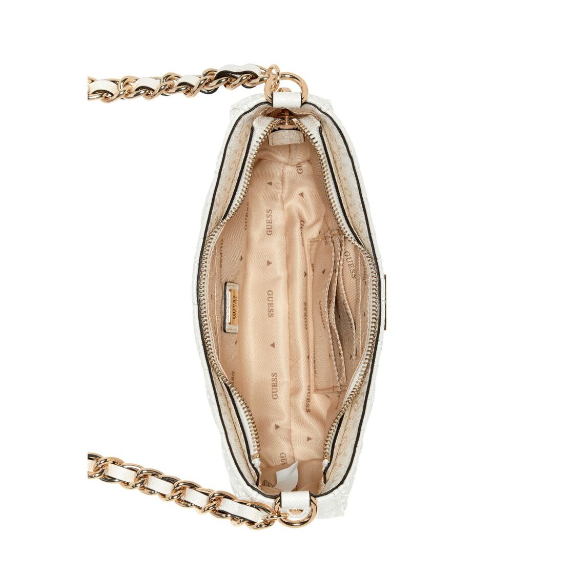 Guess Aldina Top Zip Shoulder Bag - Off White