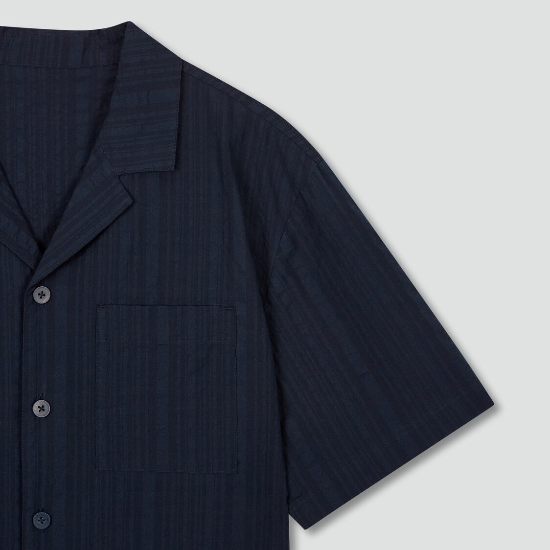 Jaju Men Cotton Rayon Seersucker Short Sleeve Pajama Shirt Navy