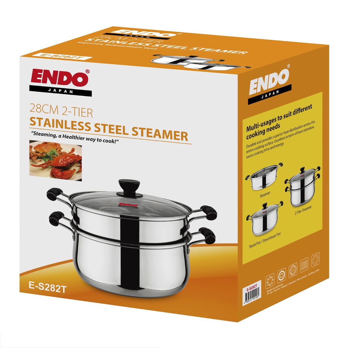 Endo Stainless Steel Steamer 28cm 2 - Tier (E - S282T) - Metro Singapore Departmental Store - Celebrating 69 Years in SG