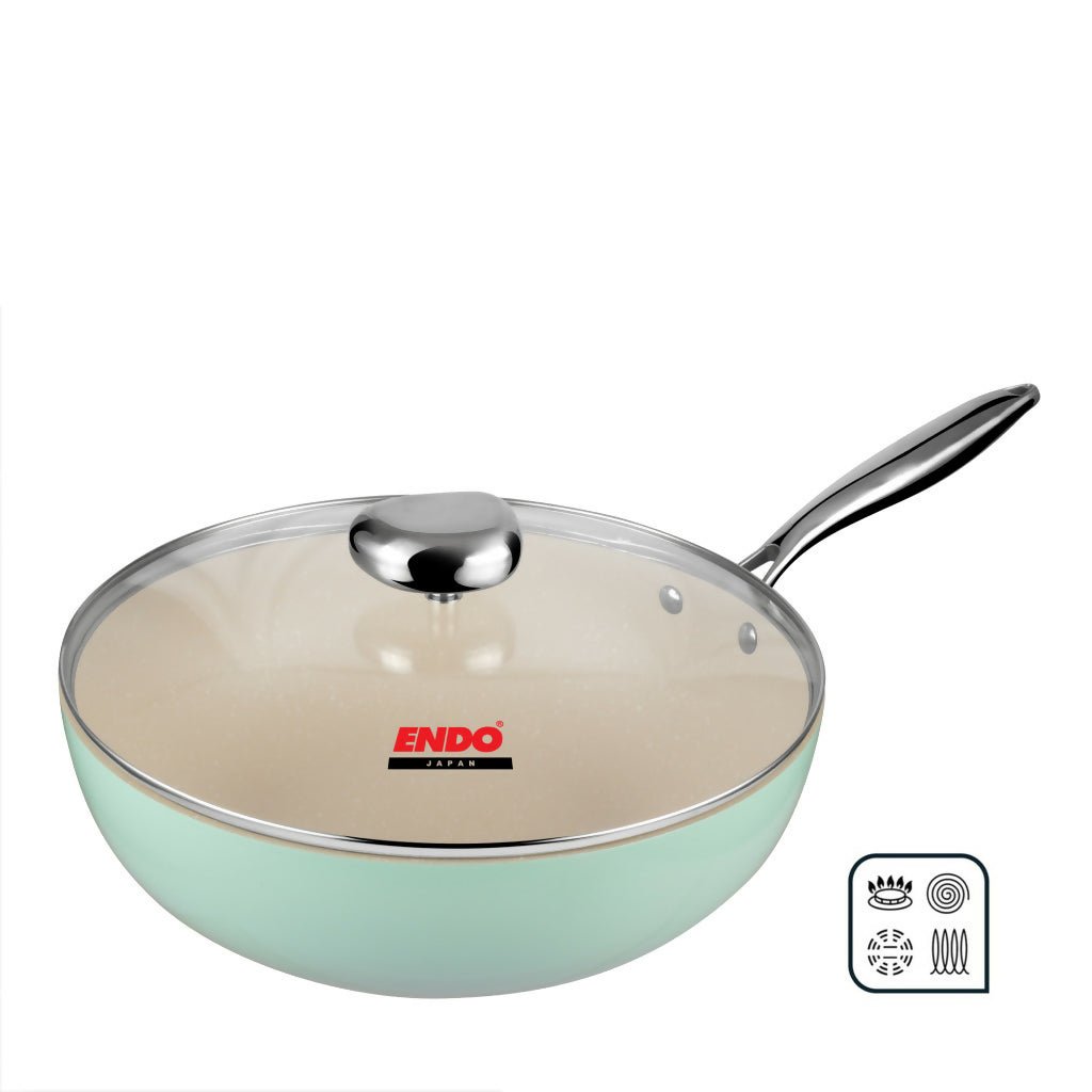 Endo Wagashi 32cm I.H. Skillet Wok - Green (E - WGS - 32SW - GREEN) - Metro Singapore Departmental Store - Celebrating 69 Years in SG