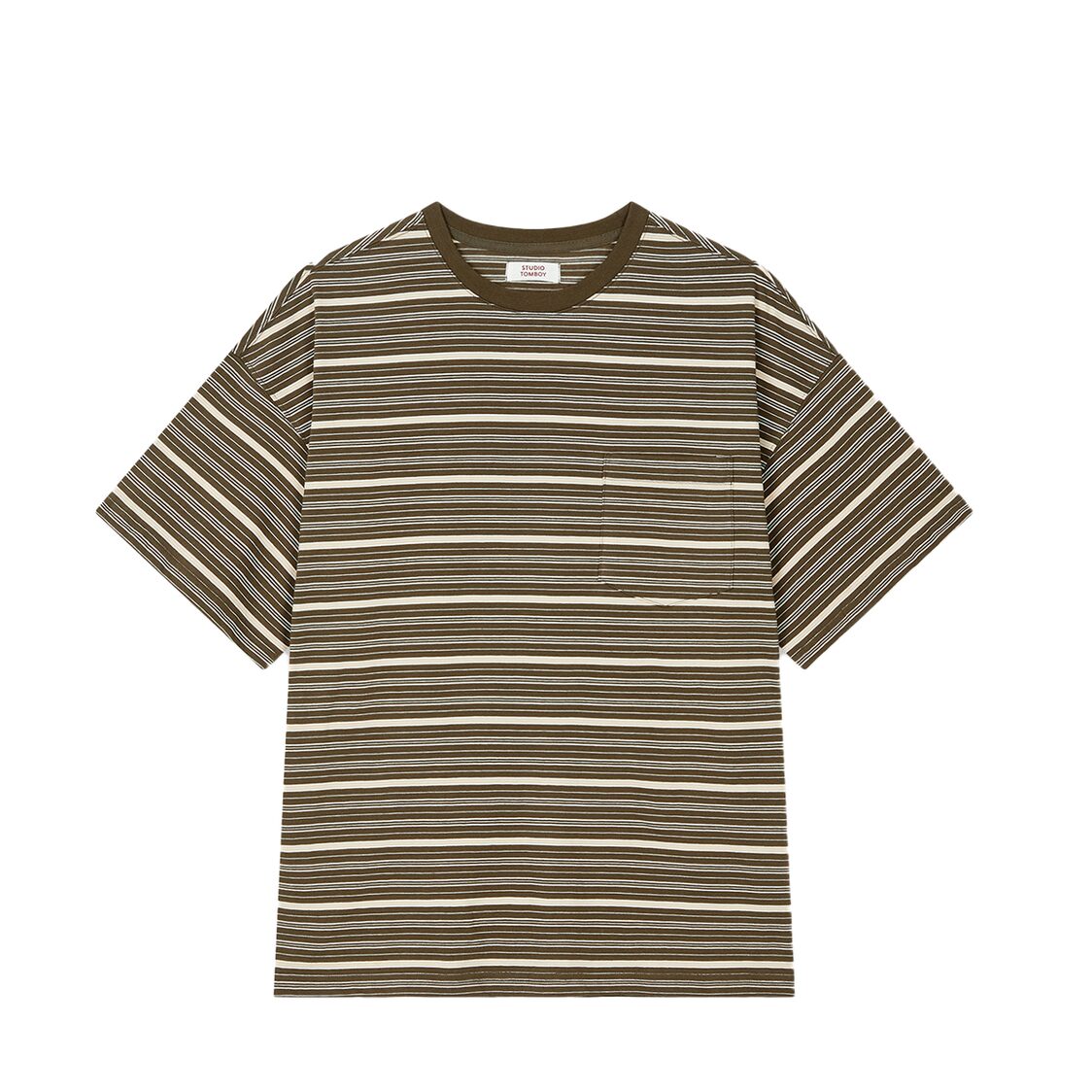 Studio Tomboy Striped Pocket Short Sleeve T-Shirt Khaki