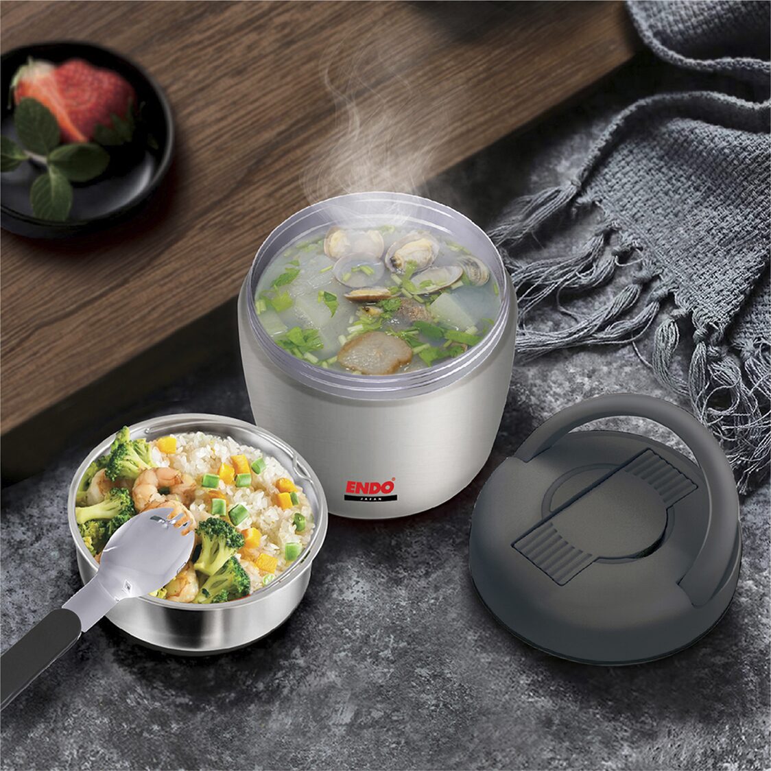 Endo Double Stainless Steel Thermal Food Carrier 1L (CX-4011)