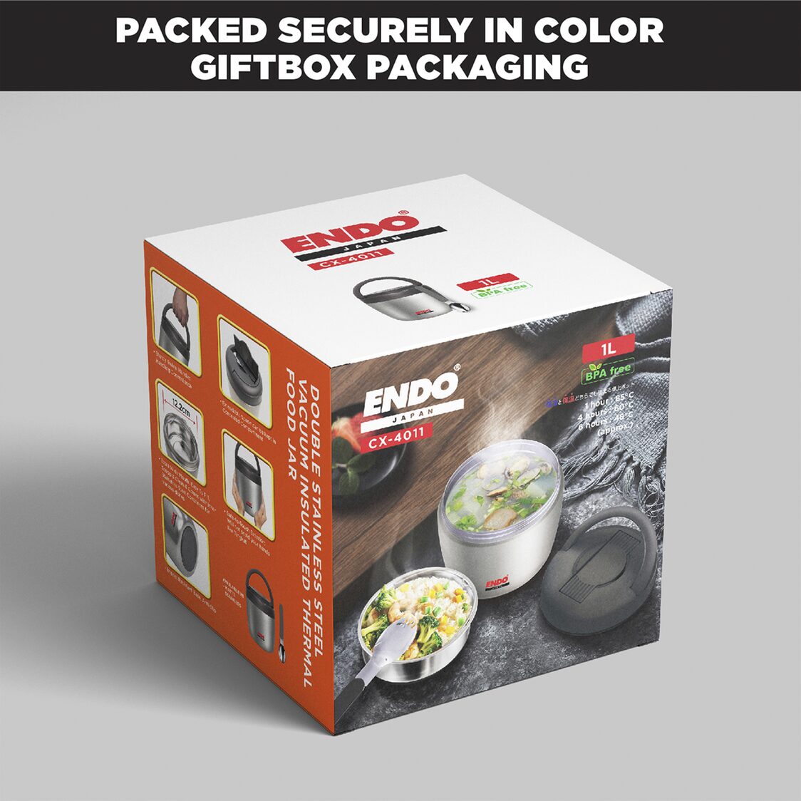 Endo Double Stainless Steel Thermal Food Carrier 1L (CX-4011)