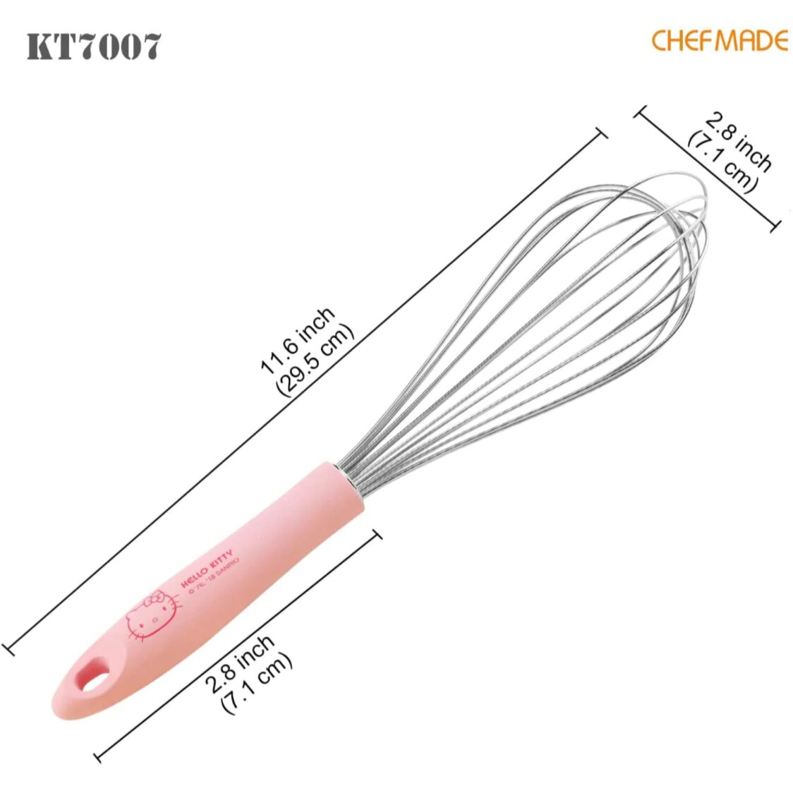 Chefmade Stainless Steel Whisk With Silicone Handle L29.5cm Pink Hello Kitty (1898cm-KT7007)
