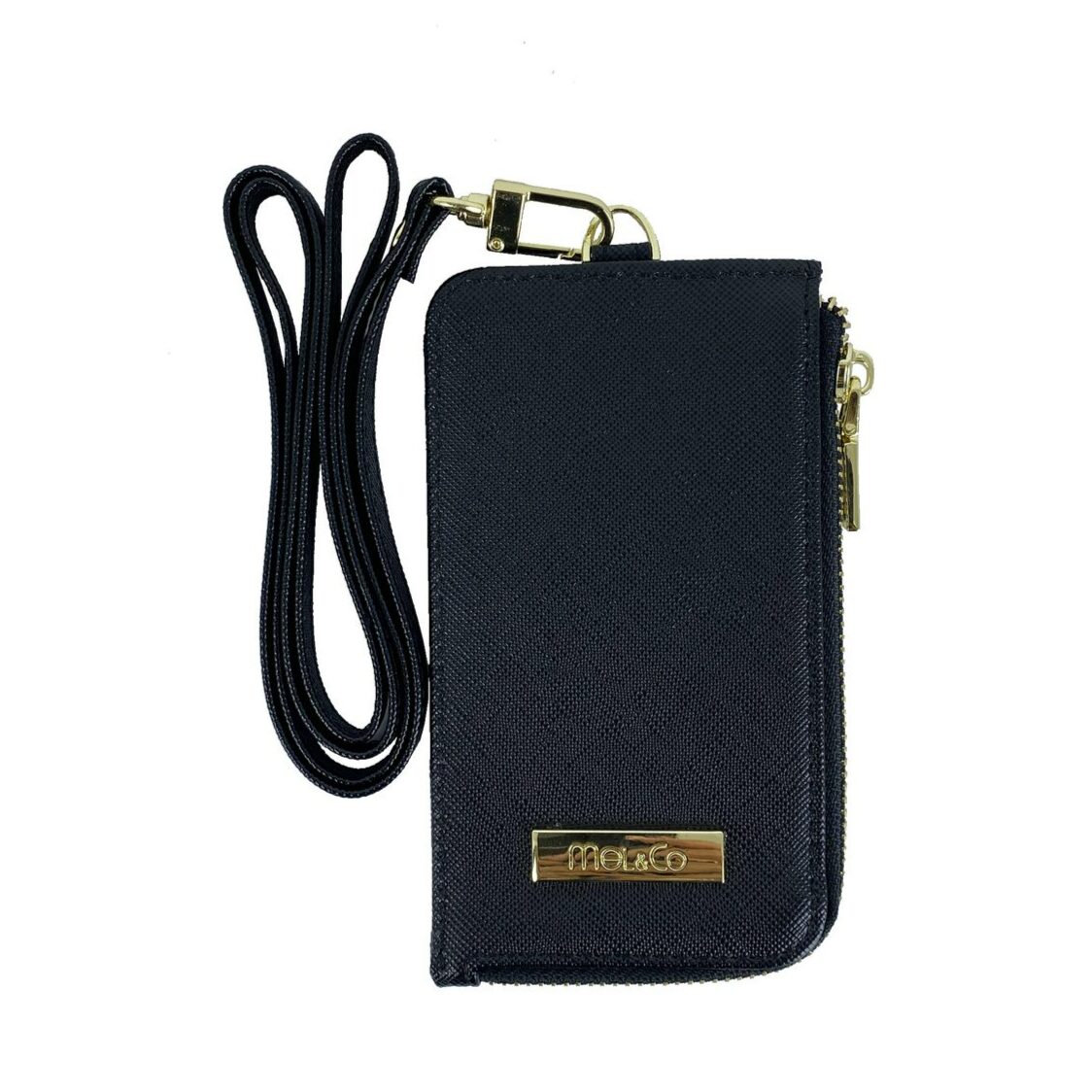 Mel&Co Saffiano Leatherette Zip-Up Lanyard Card Holder
