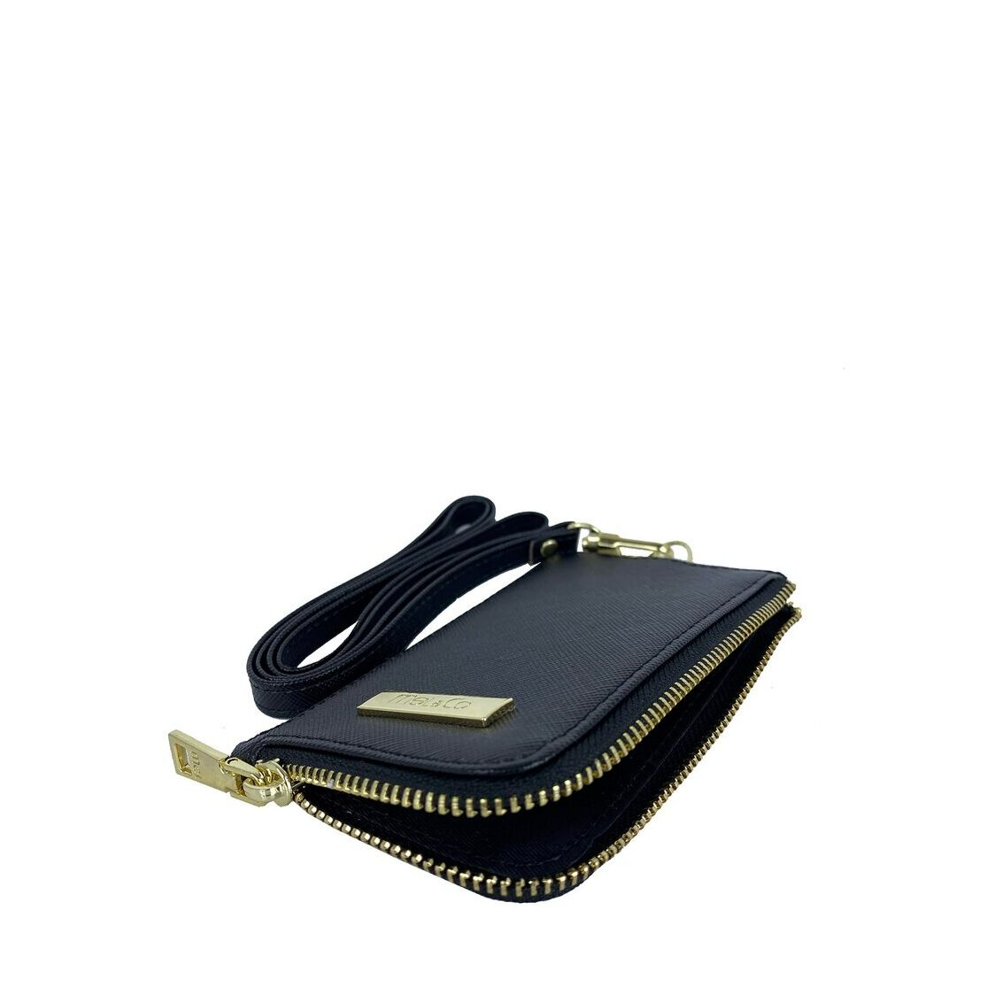 Mel&Co Saffiano Leatherette Zip-Up Lanyard Card Holder