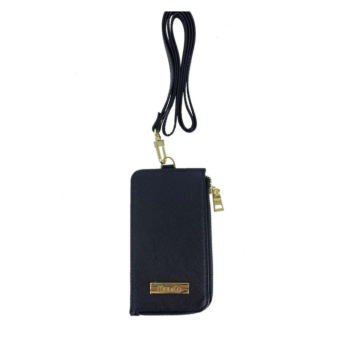 Mel&Co Saffiano Leatherette Zip-Up Lanyard Card Holder