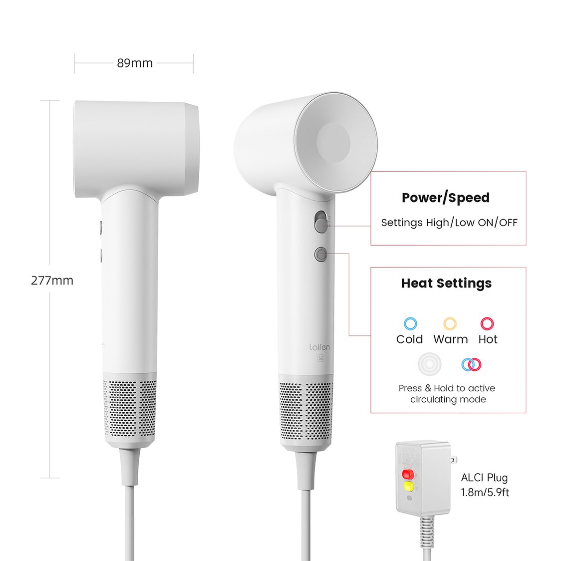 Laifen SE High-speed Hair Dryer Negative Ionic Fast Drying Low Noise Thermo-Control Long Lasting - Blue