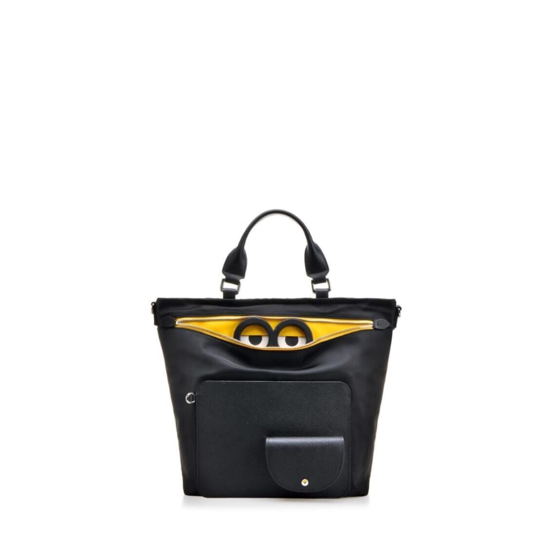 Fion Minions Jacquard with Leather Top Handle Handbag - FAAFIMV004BLKYLWZZ - Metro Singapore Departmental Store - Celebrating 69 Years in SG