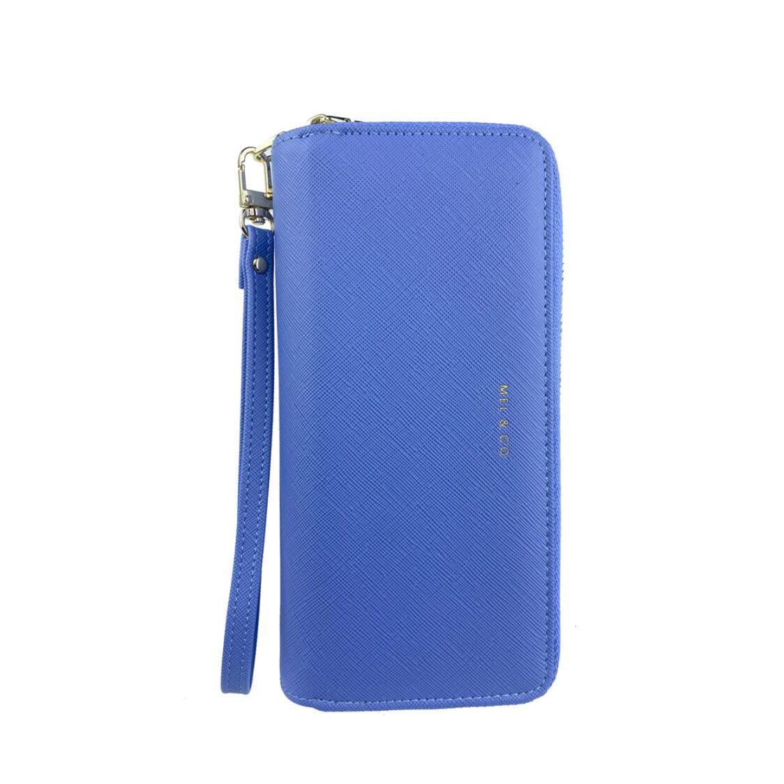 Mel&Co Saffiano-Effect Double Zip-Around Large Wallet With Wrist Strap