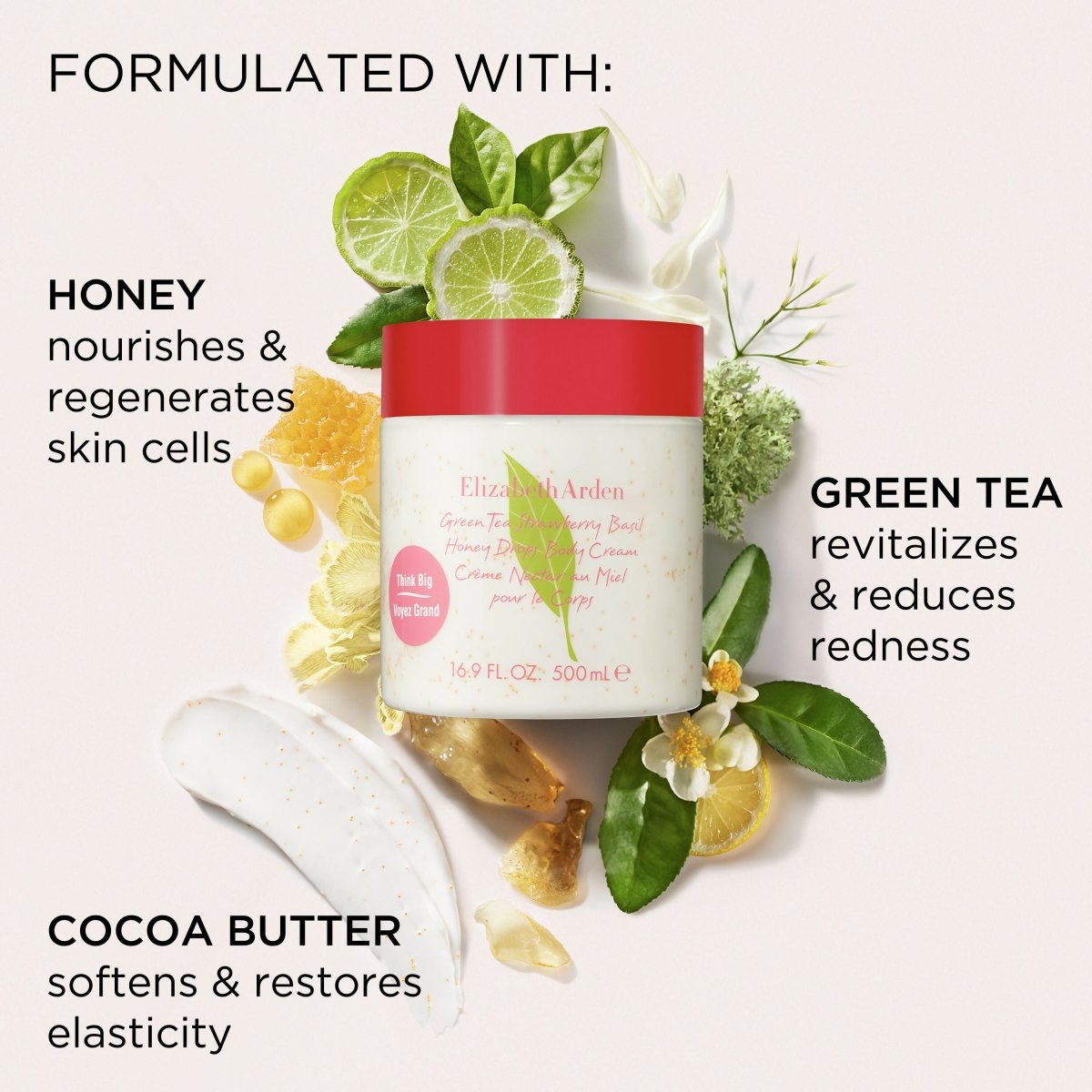 Green Tea Strawberry Basil Honey Drops Body Cream 500ML - Metro Singapore Departmental Store - Celebrating 69 Years in SG