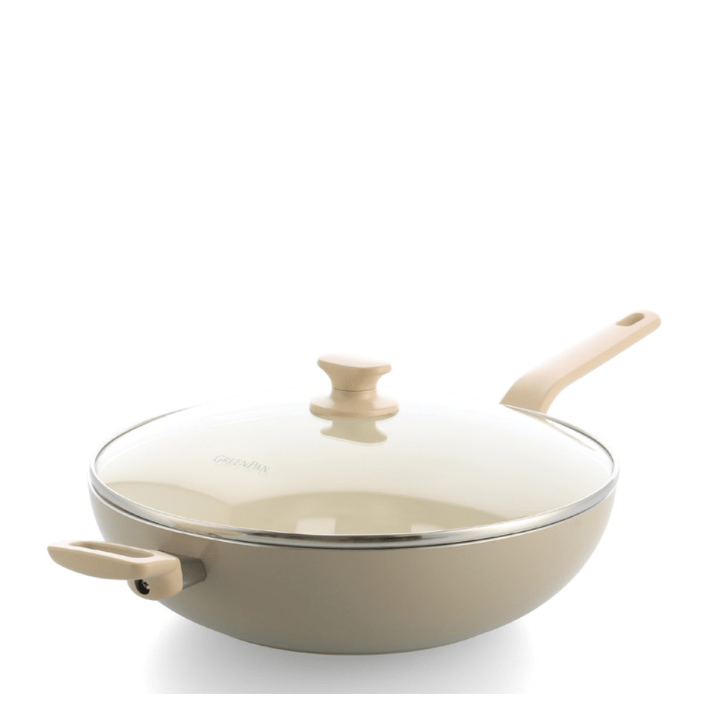 Greenpan Essence Taupe 32cm Ceramic Wok With Lid GPEE073302 - Metro Singapore Departmental Store - Celebrating 69 Years in SG
