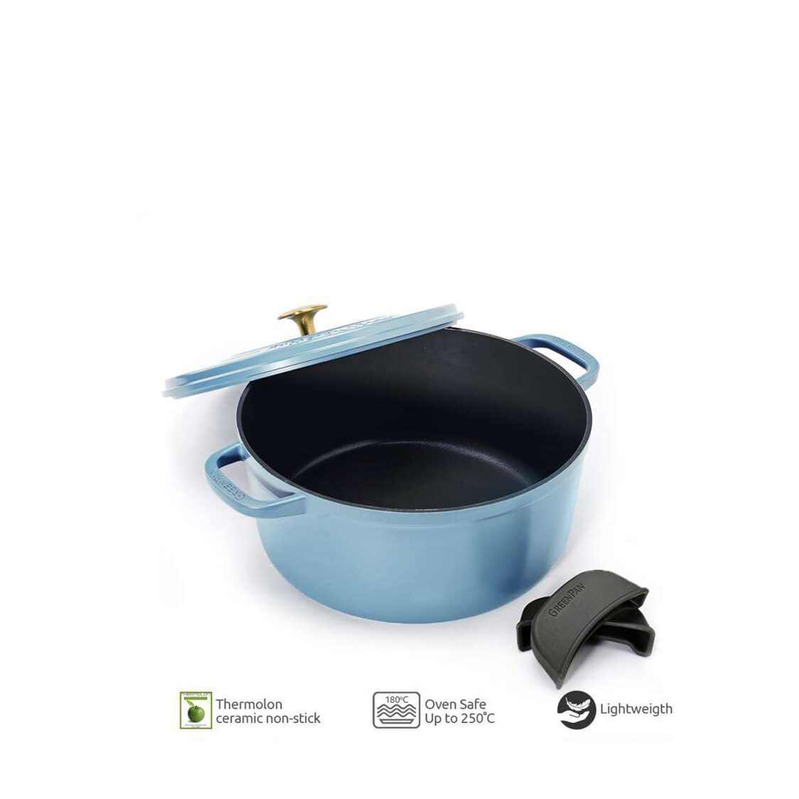 Greenpan Featherweight 24cm Ceramic Non - Stick Dutch Oven Casserole - Sky Blue GPFW695509 - Metro Singapore Departmental Store - Celebrating 69 Years in SG