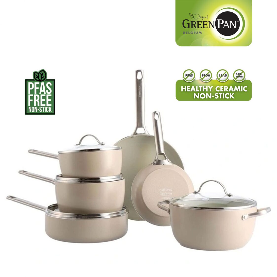 Greenpan Padova 6pcs Ceramic Cookware Set - Taupe GPPA005020 - Metro Singapore Departmental Store - Celebrating 69 Years in SG