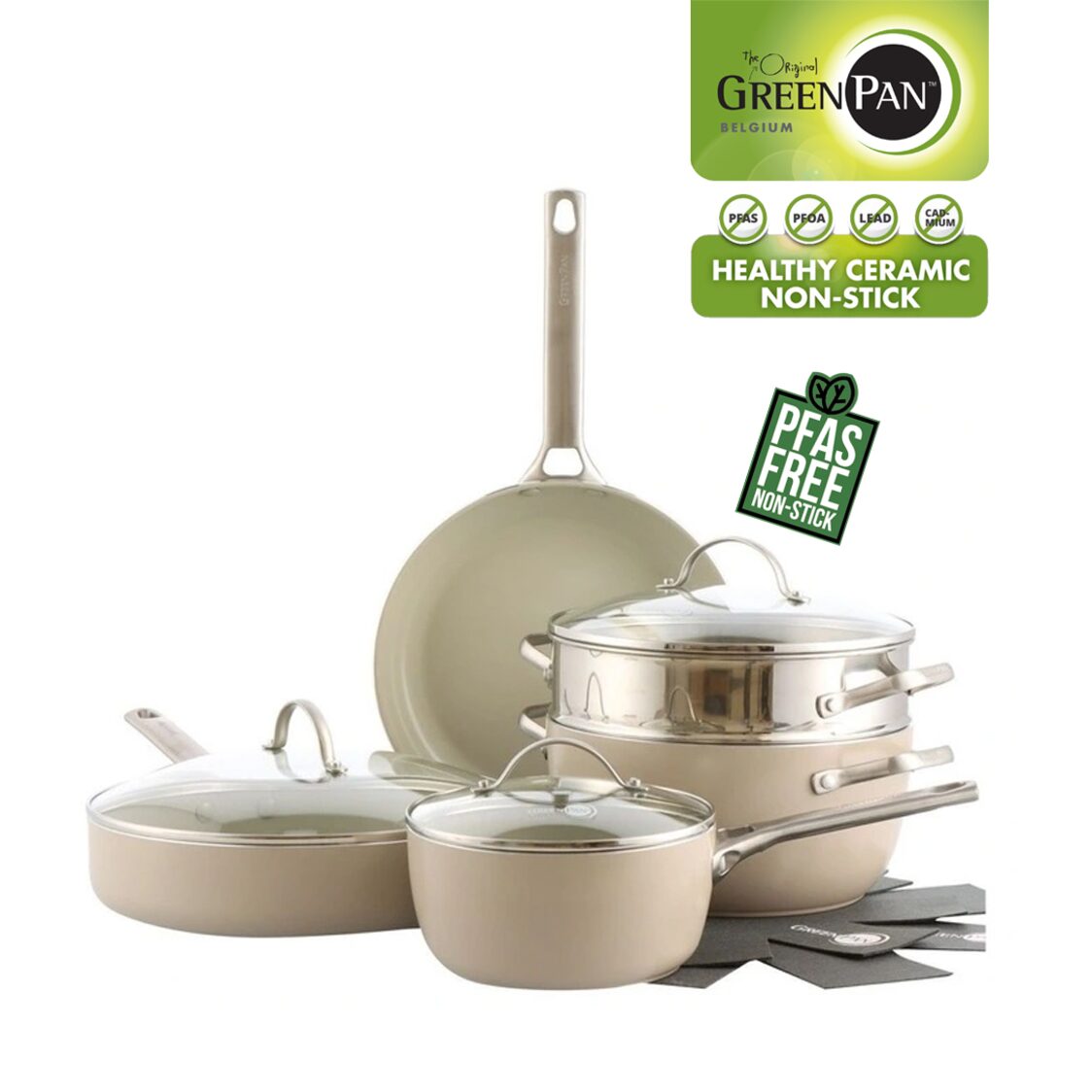 Greenpan Padova Healthy Ceramic 5pcs Cooking Set - Beige GPPA014916 - Metro Singapore Departmental Store - Celebrating 69 Years in SG