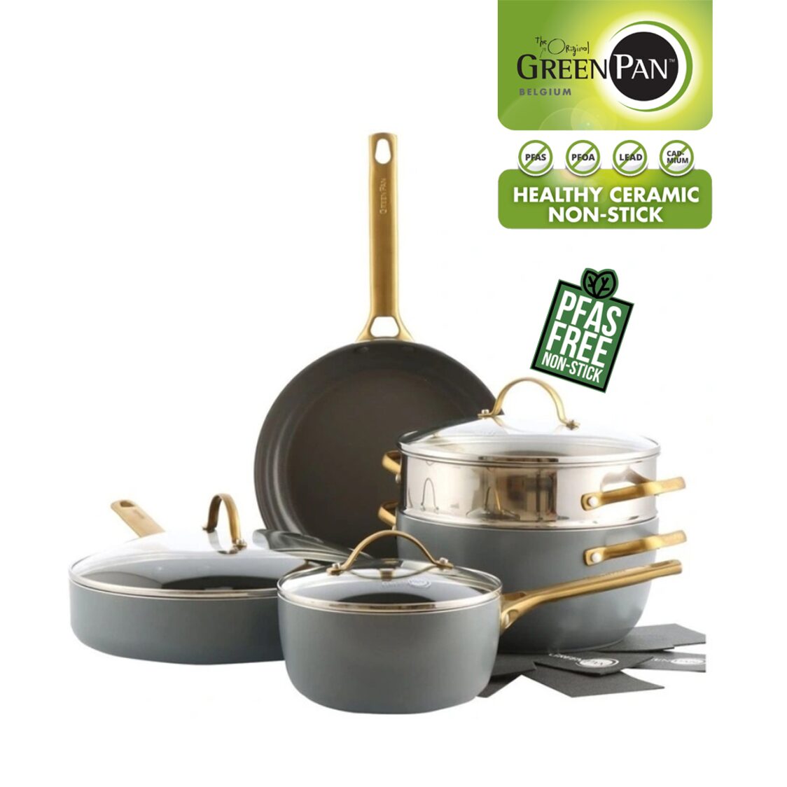 Greenpan Padova Healthy Ceramic 5pcs Cooking Set - Grey GPPA014893 - Metro Singapore Departmental Store - Celebrating 69 Years in SG