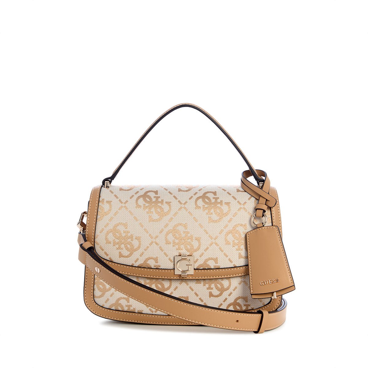 Guess Audrey Logo Convertible Crossbody Flap - Beige Logo - Metro Singapore Departmental Store - Celebrating 69 Years in SG