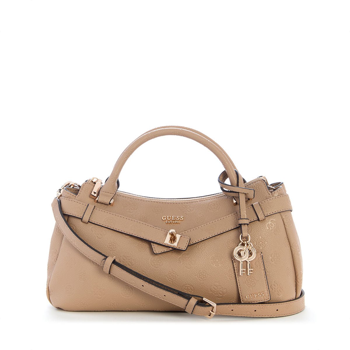 Guess Ella Logo Girlfriend Satchel - Beige Logo - Metro Singapore Departmental Store - Celebrating 69 Years in SG