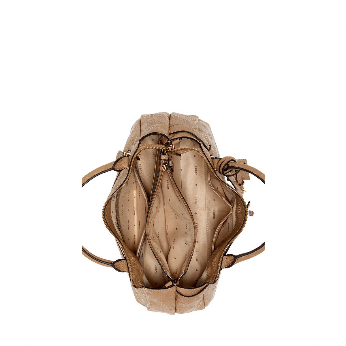 Guess Ella Logo Girlfriend Satchel - Beige Logo - Metro Singapore Departmental Store - Celebrating 69 Years in SG