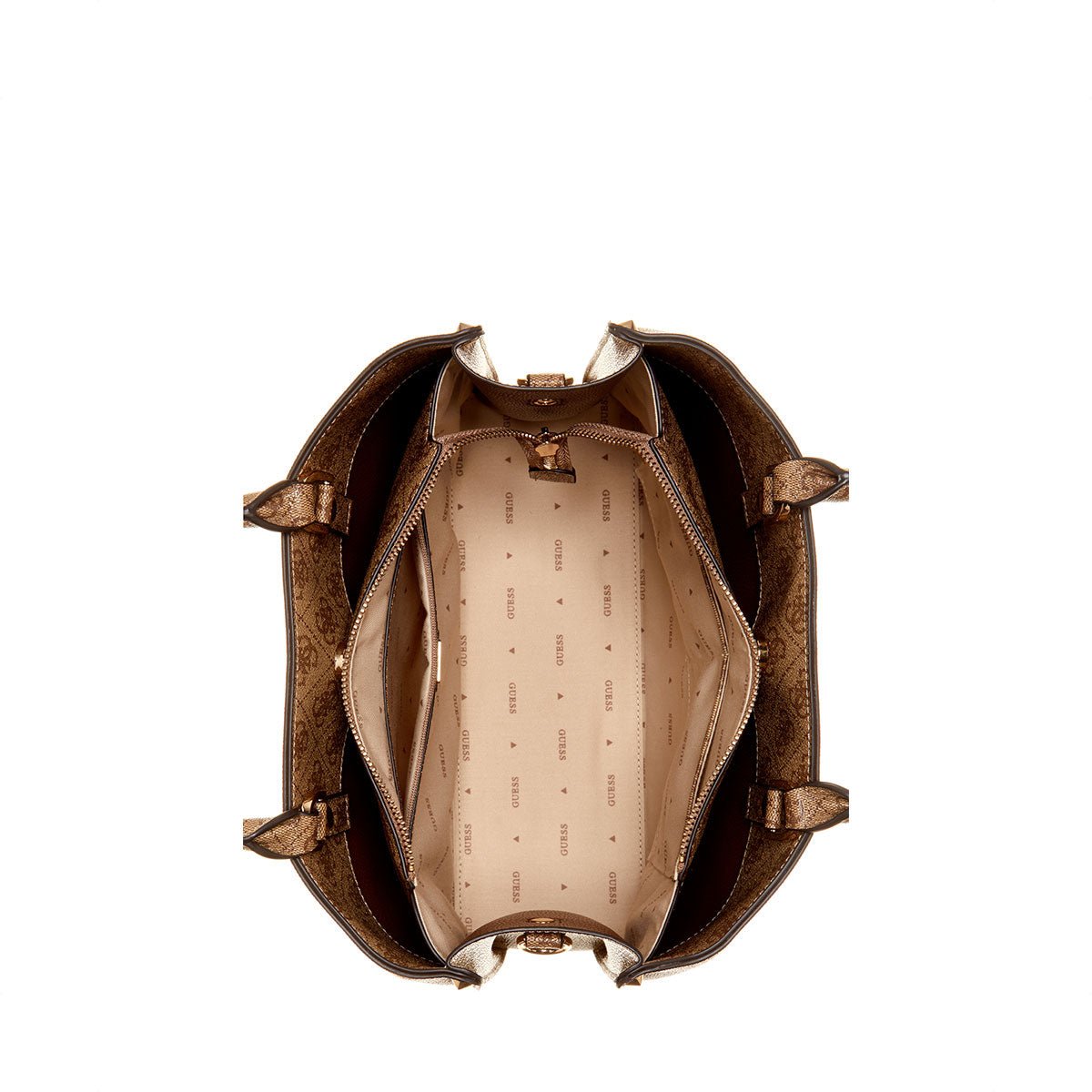 Guess Meridian II Girlfriend Satchel - Latte Logo - Metro Singapore Departmental Store - Celebrating 69 Years in SG