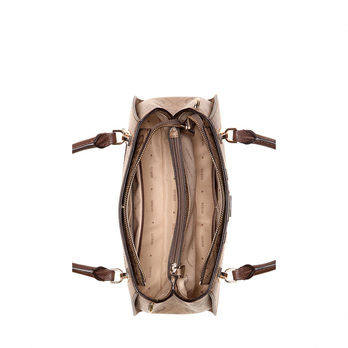 Guess Noelle II Luxury Satchel - Latte Logo/Brown - Metro Singapore Departmental Store - Celebrating 69 Years in SG