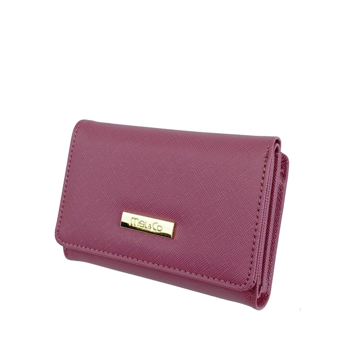 Mel&Co Saffiano Leatherette Tri-fold Zip Coin Card Wallet