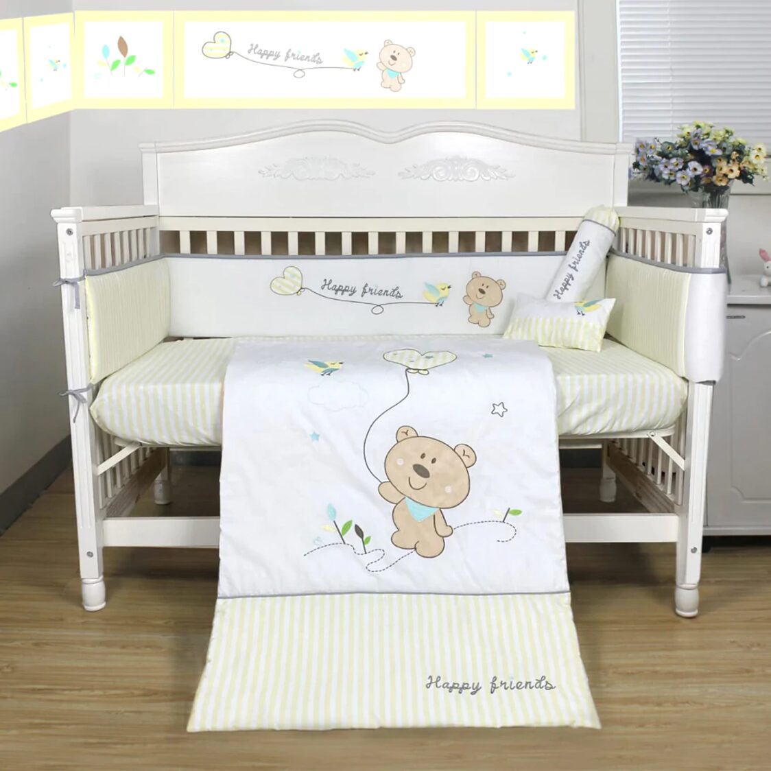 Happy Cot Bedding Set - Happy Friends (Yellow) (5pcs) - Metro Singapore Departmental Store - Celebrating 69 Years in SG