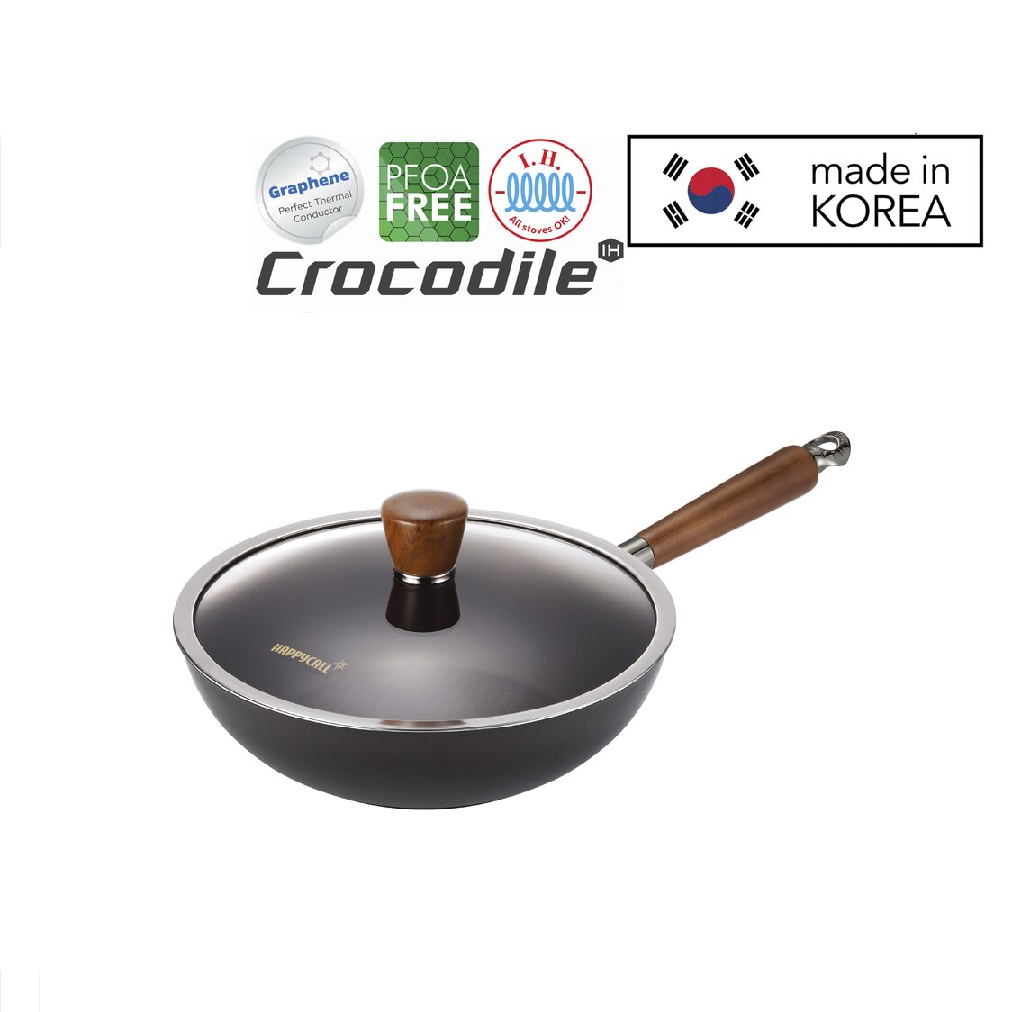 Happycall Crocodile IH Graphene Die Cast Wok Pan with Lid 28cm (3900 - 0387) - Metro Singapore Departmental Store - Celebrating 69 Years in SG