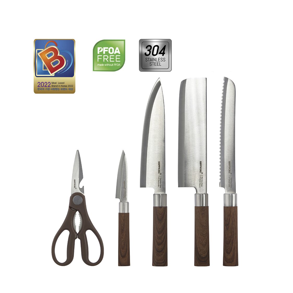 Happycall Woodique 5 - PC Knife & Scissor Set (4900 - 3006) - Metro Singapore Departmental Store - Celebrating 69 Years in SG