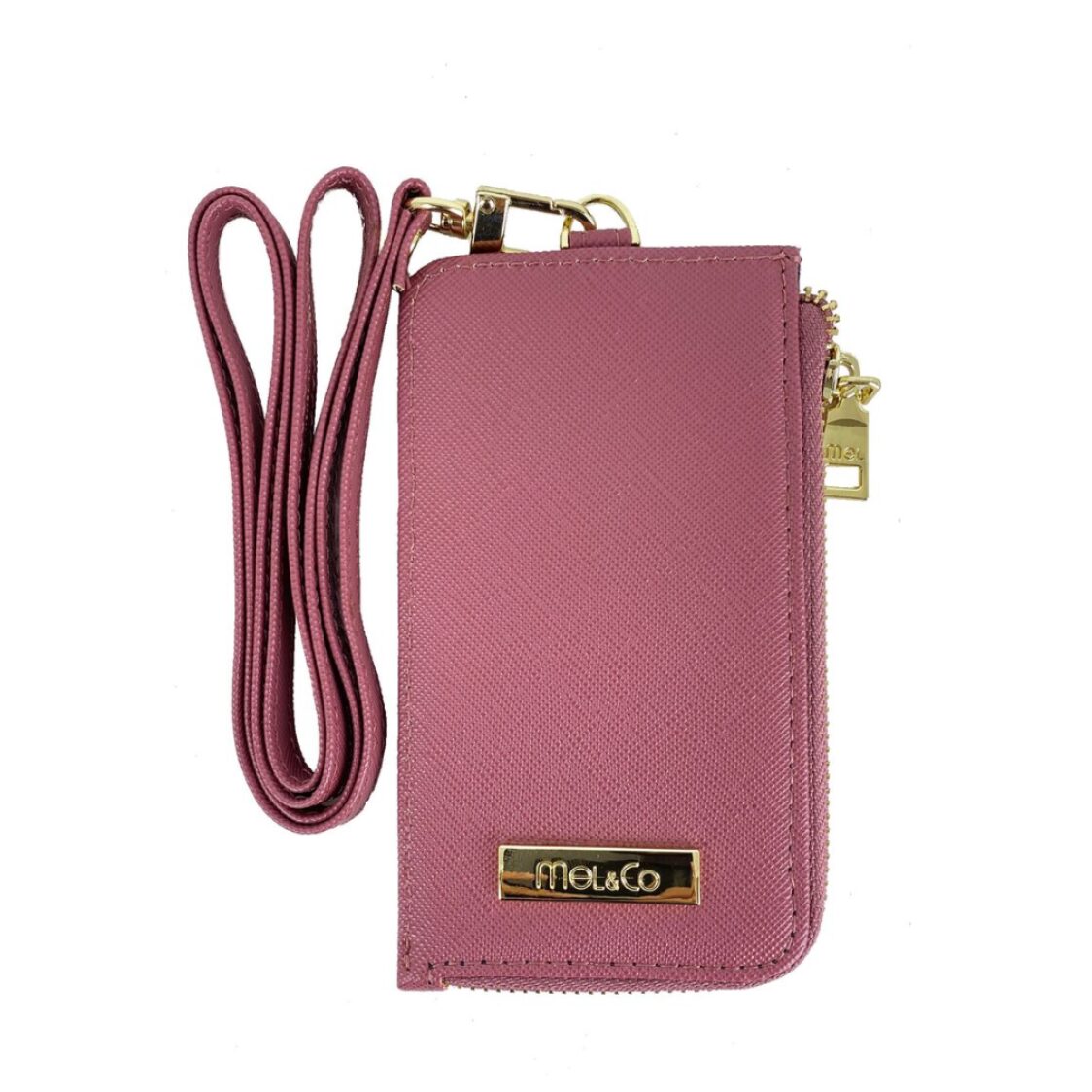 Mel&Co Saffiano Leatherette Zip-Up Lanyard Card Holder