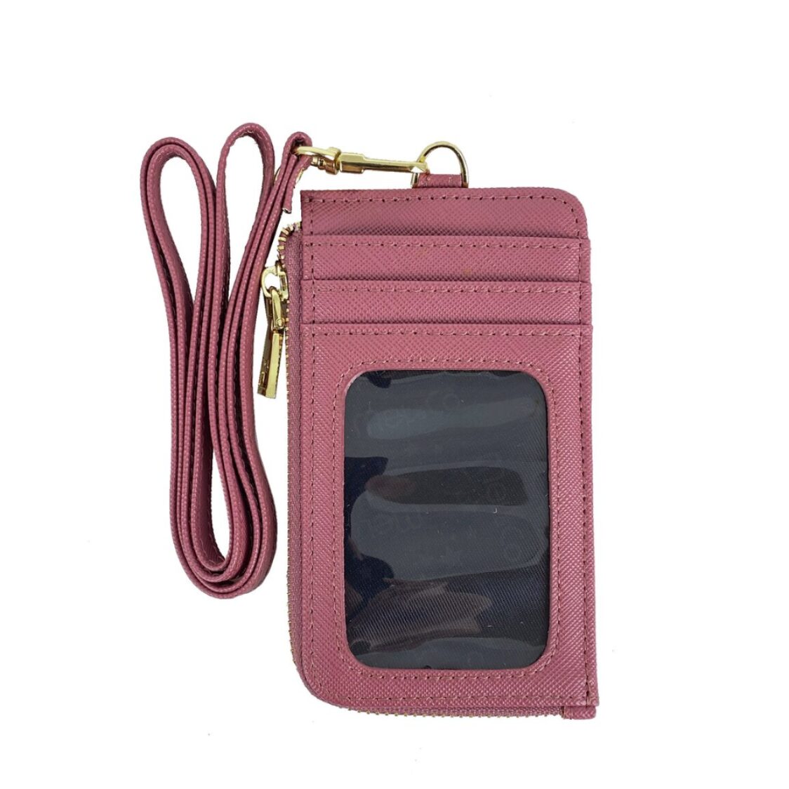 Mel&Co Saffiano Leatherette Zip-Up Lanyard Card Holder