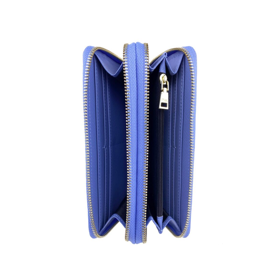 Mel&Co Saffiano-Effect Double Zip-Around Large Wallet With Wrist Strap