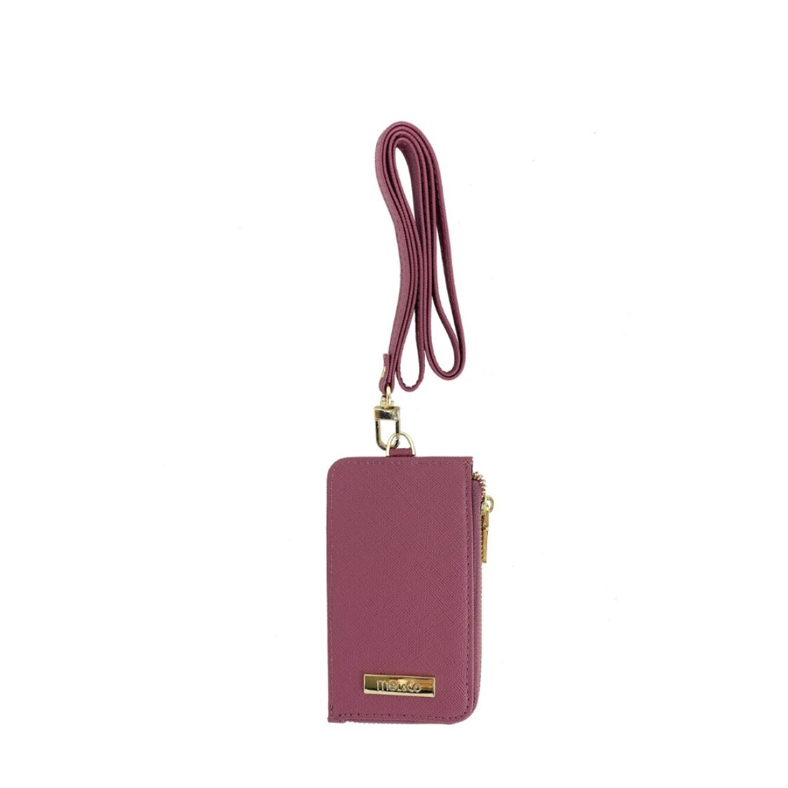 Mel&Co Saffiano Leatherette Zip-Up Lanyard Card Holder