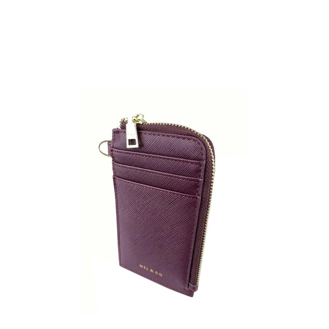 Mel&Co Saffiano-Effect L-Zip Lanyard Card Holder