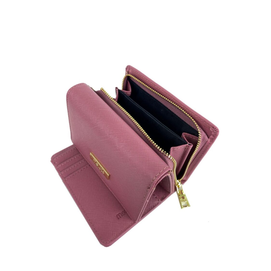 Mel&Co Saffiano Leatherette Tri-fold Zip Coin Card Wallet