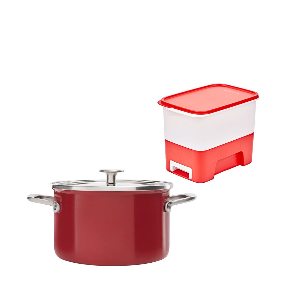 KitchenAid 24cm Cast - Iron Enamel Casserole GPKA668602 - Red + Free Tupperware Smart Rice Dispenser - Metro Singapore Departmental Store - Celebrating 69 Years in SG