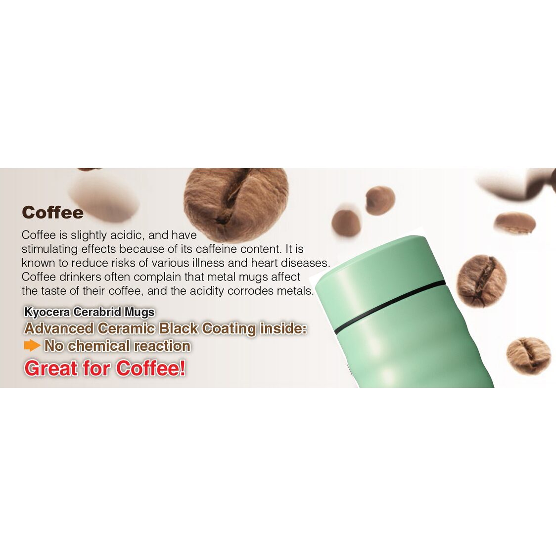 Kyocera 500ml Ceramic Coated Cerabrid Mug MB - 17S GR - Green - Metro Singapore Departmental Store - Celebrating 69 Years in SG