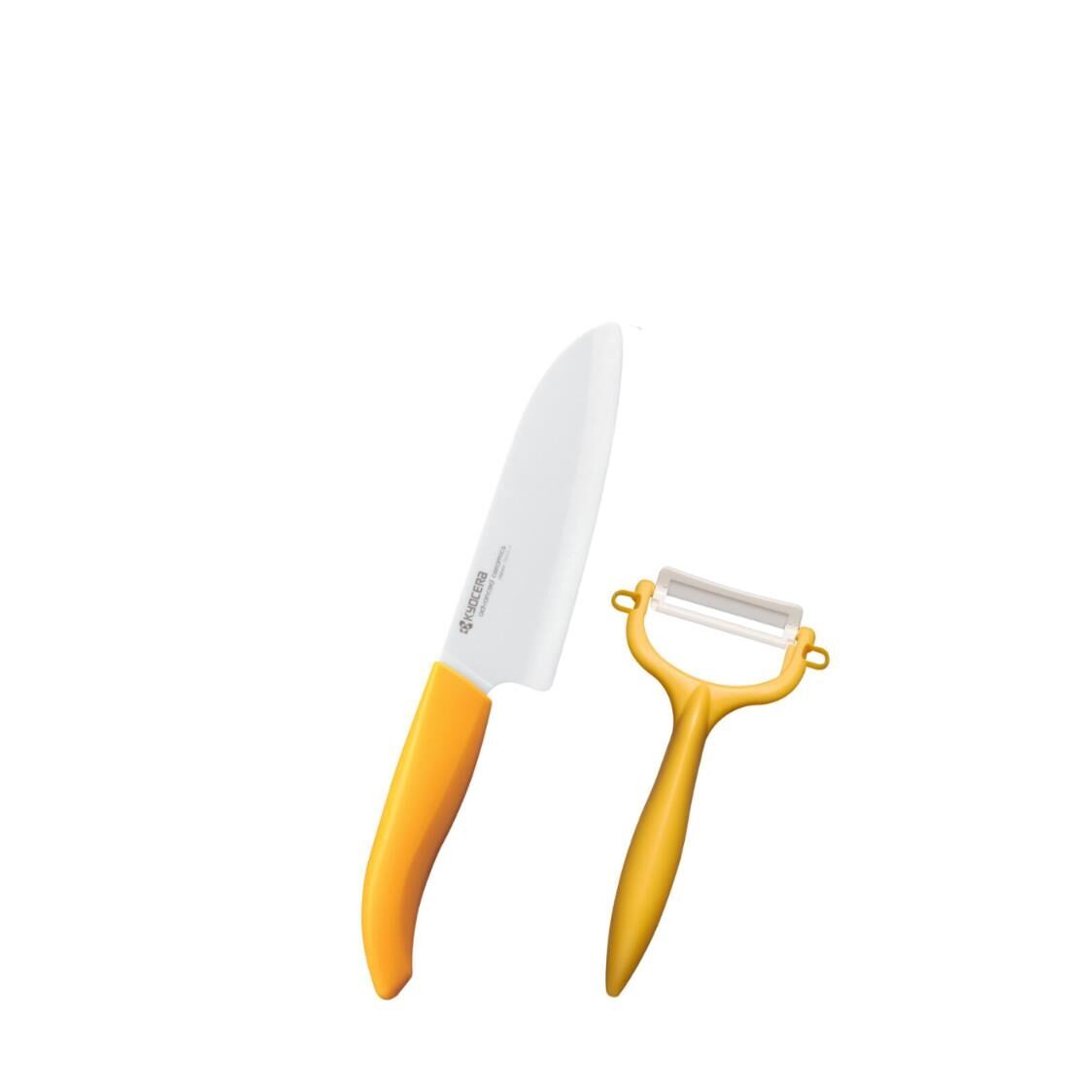 Kyocera 5.5" Advanced Ceramic Santoku Knife & Peeler Set FK140WH - CP10N YL - Yellow - Metro Singapore Departmental Store - Celebrating 69 Years in SG